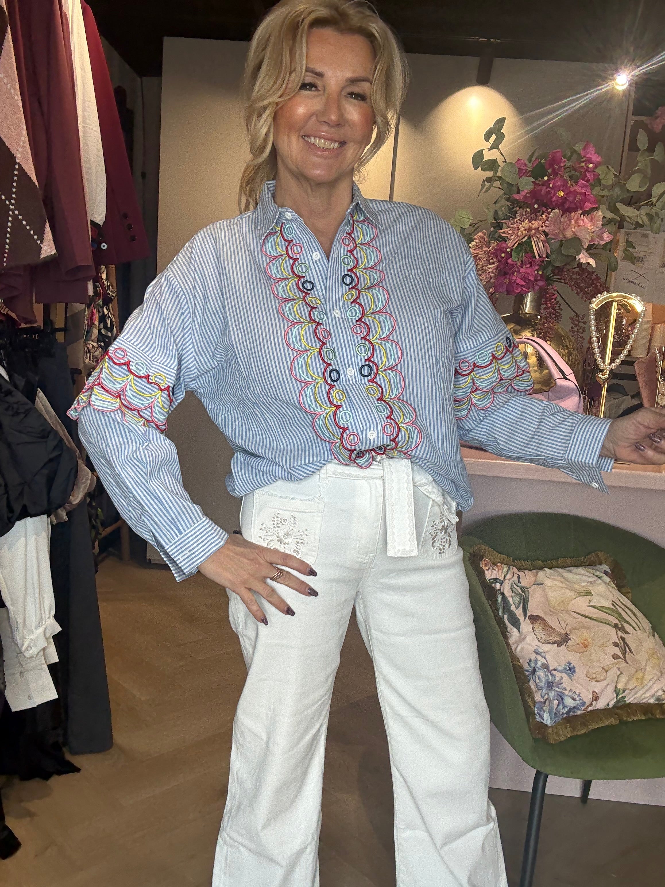 Witte jeans Broek Borduur